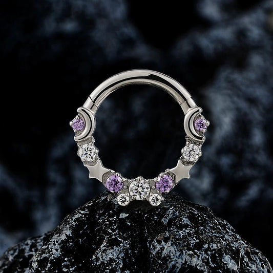 Moon & Star Titanium CZ Clicker for Septum & Daith - GEMORM
