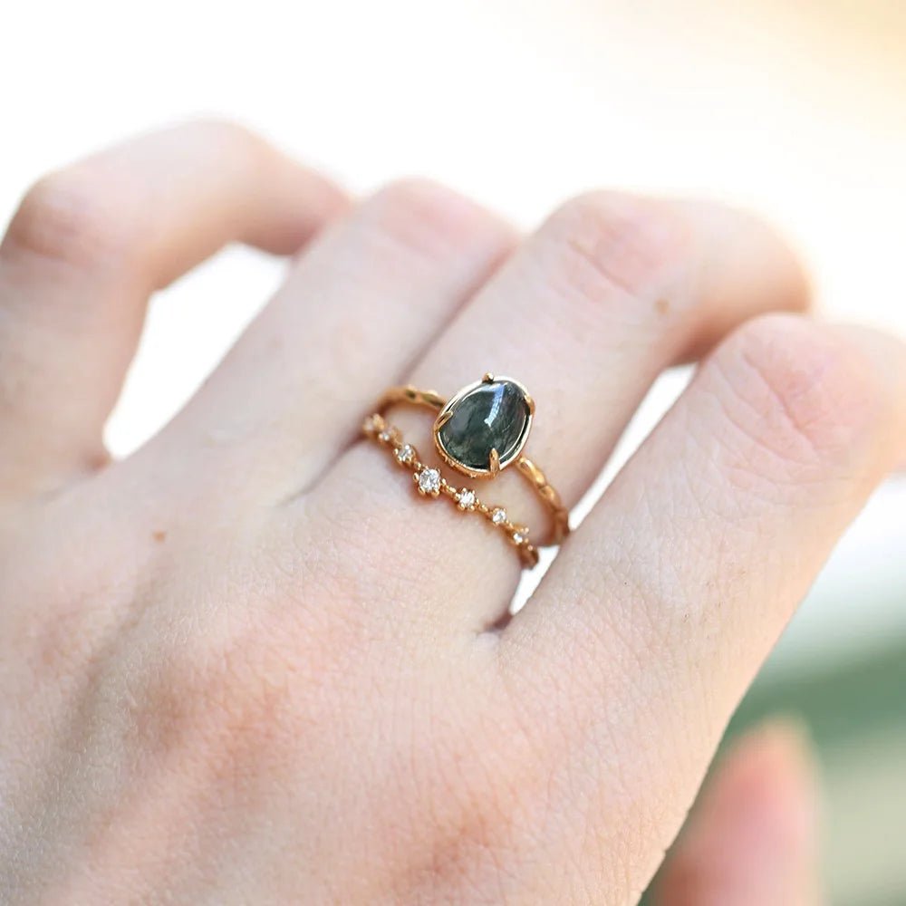 Moss agate ring vintage sterling silver engagement ring - GEMORM