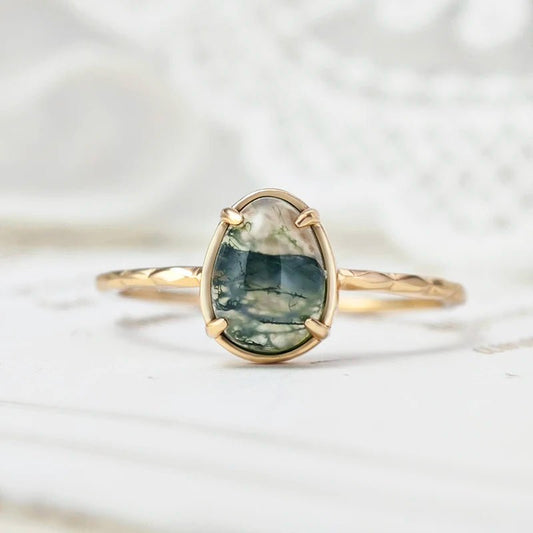 Moss agate ring vintage sterling silver engagement ring - GEMORM