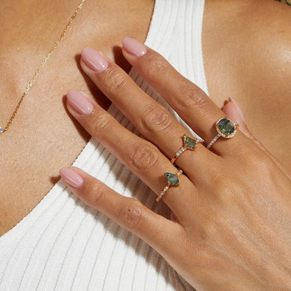 Natural green moss agate ring 925 sterling silver wedding engagement ring - GEMORM