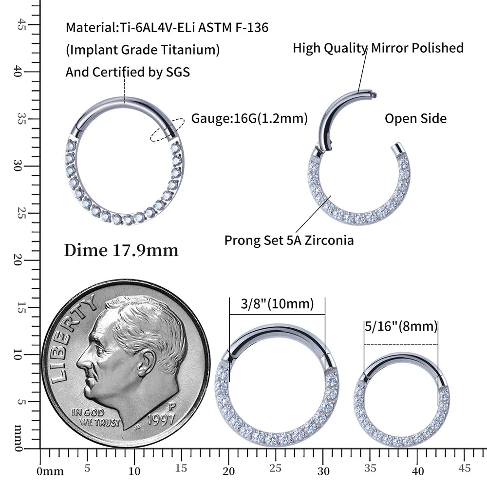 Pavé CZ Titanium Septum Clicker Hoop