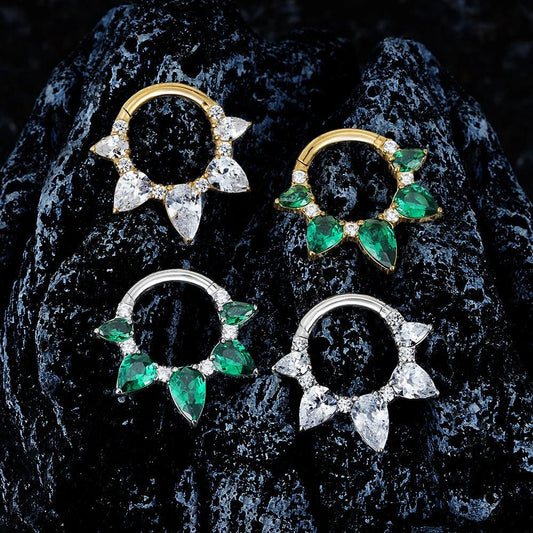 Pear CZ Titanium Clicker Ring for Septum & Daith - GEMORM
