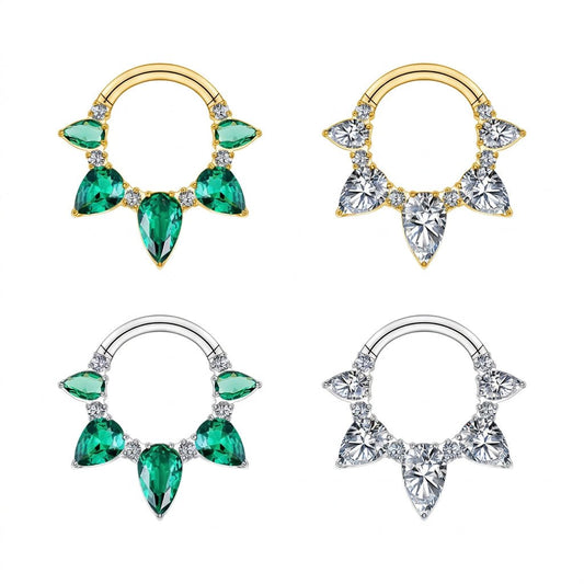 Pear CZ Titanium Clicker Ring for Septum & Daith - GEMORM
