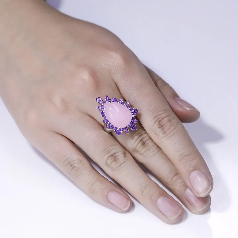 Promise Ring 925 Sterling Silver Vintage Cocktail Ring with Calcedonia - GEMORM