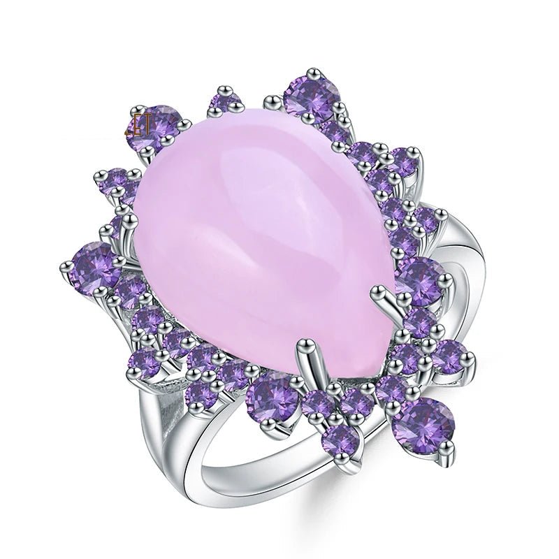Promise Ring 925 Sterling Silver Vintage Cocktail Ring with Calcedonia - GEMORM