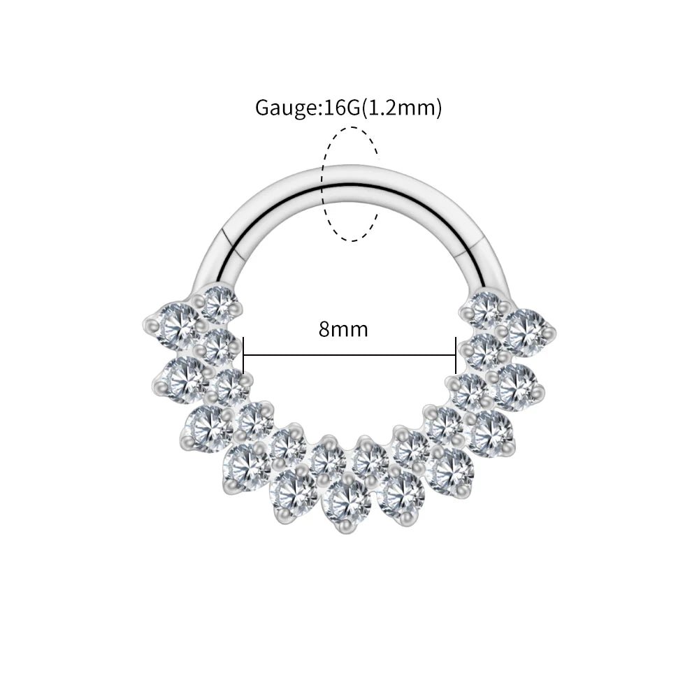 Round CZ Cluster Titanium Clicker Ring - GEMORM