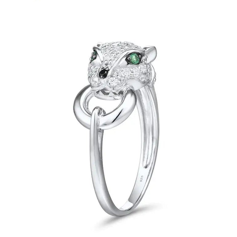 Cubic Zirconia Panther Ring 925 Silver Ring with Green Crystal - GEMORM