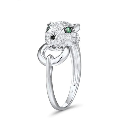 Cubic Zirconia Panther Ring 925 Silver Ring with Green Crystal - GEMORM