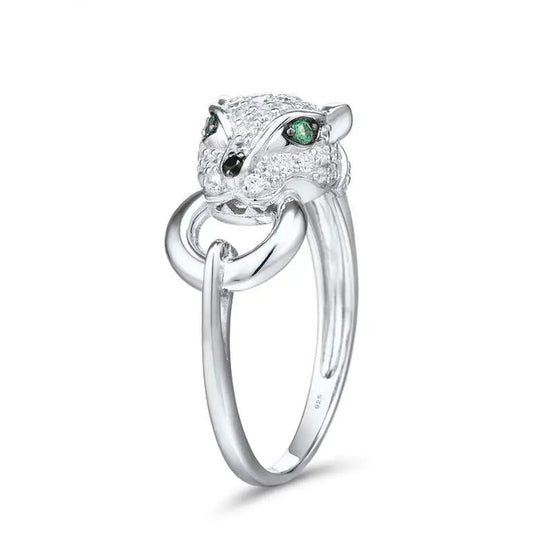 Cubic Zirconia Panther Ring 925 Silver Ring with Green Crystal - GEMORM