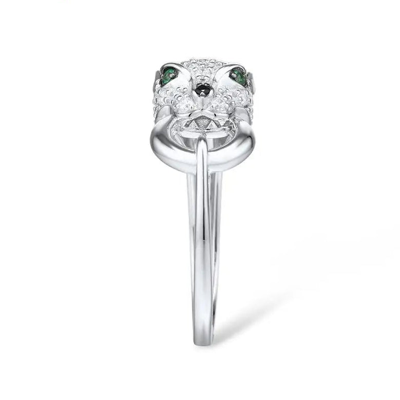 Cubic Zirconia Panther Ring 925 Silver Ring with Green Crystal - GEMORM