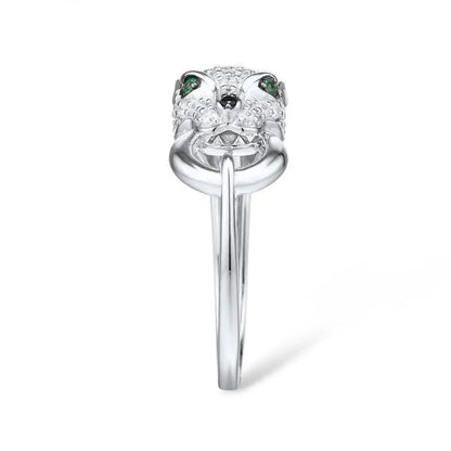 Cubic Zirconia Panther Ring 925 Silver Ring with Green Crystal - GEMORM