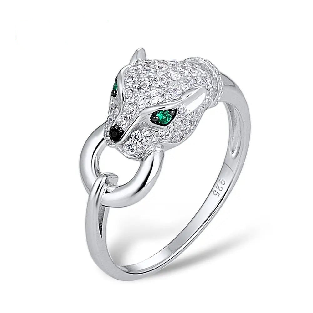 SANTUZZA 925 Sterling Silver Ring For Women Green Spinel White Cubic Zirconia Leopard Panther Rings Party Trendy Fine Jewelry - GEMORM