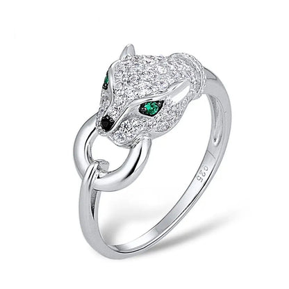 SANTUZZA 925 Sterling Silver Ring For Women Green Spinel White Cubic Zirconia Leopard Panther Rings Party Trendy Fine Jewelry - GEMORM