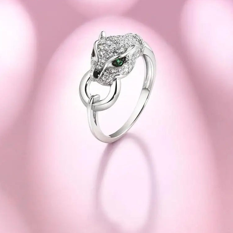 Cubic Zirconia Panther Ring 925 Silver Ring with Green Crystal - GEMORM