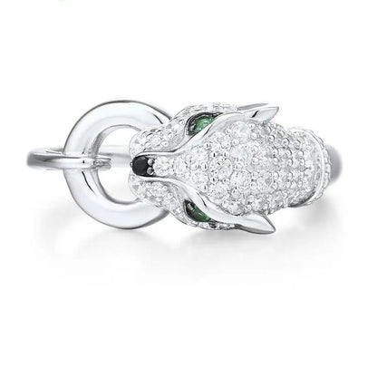 Cubic Zirconia Panther Ring 925 Silver Ring with Green Crystal - GEMORM