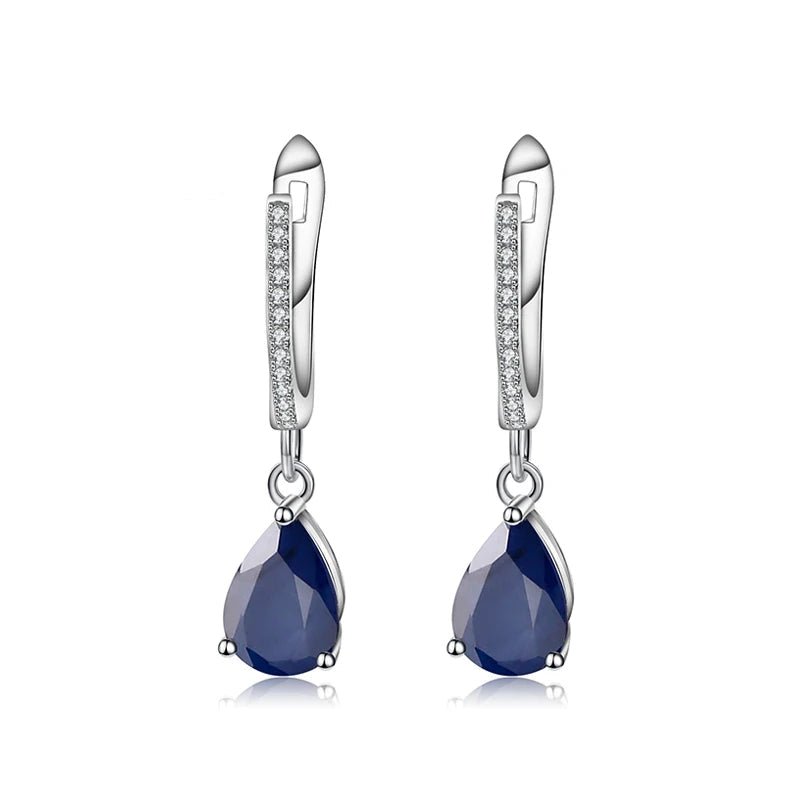 September birthstone blue sapphire drop earrings vintage halo style - GEMORM