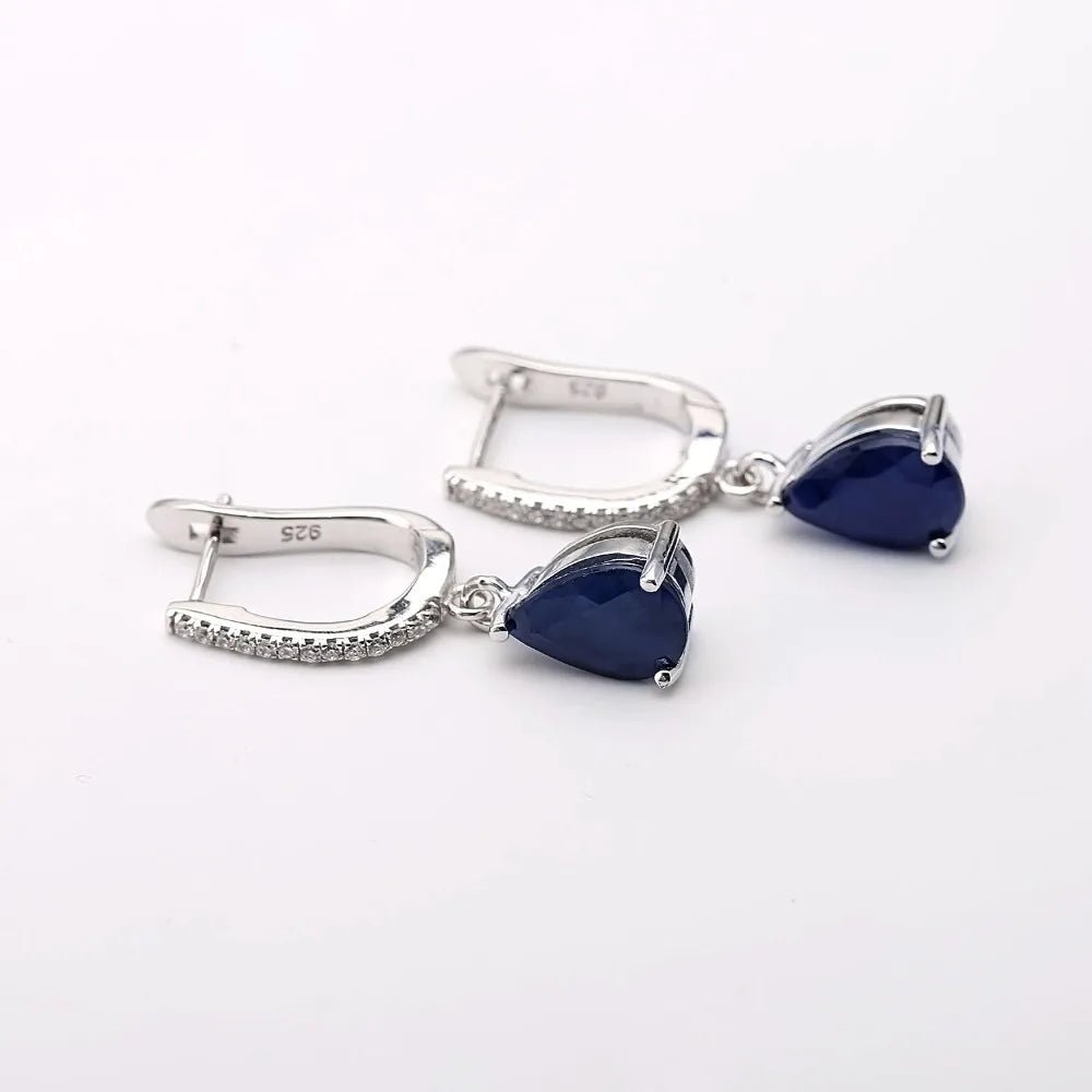 September birthstone blue sapphire drop earrings vintage halo style - GEMORM