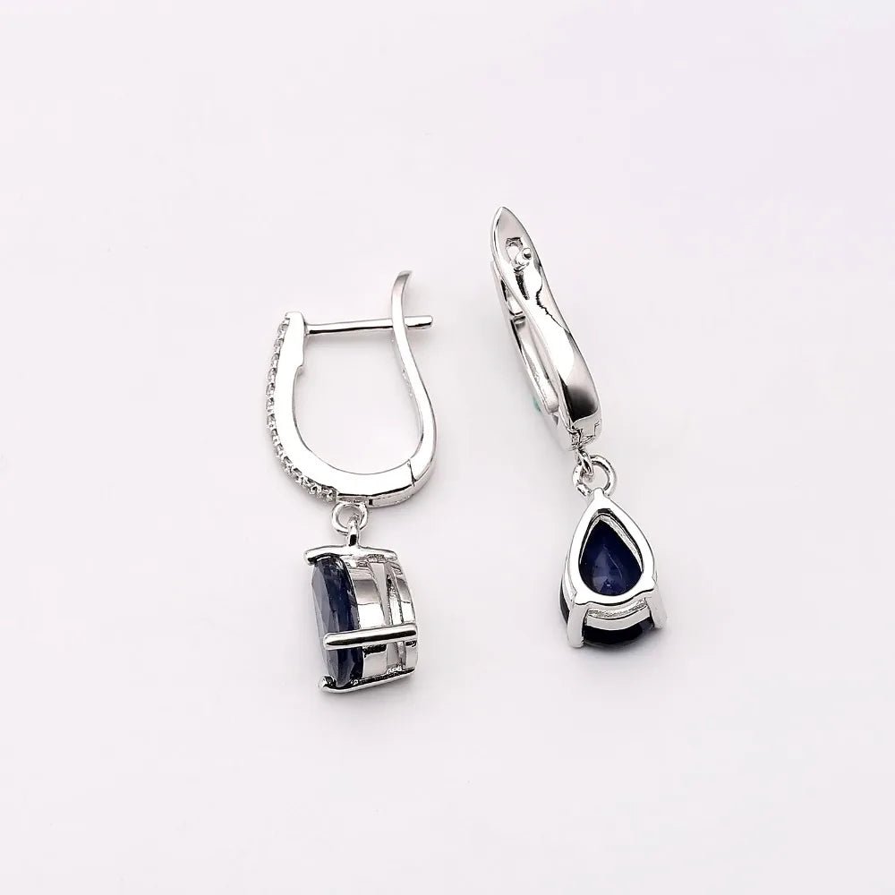 September birthstone blue sapphire drop earrings vintage halo style - GEMORM