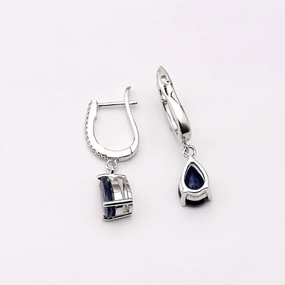 September birthstone blue sapphire drop earrings vintage halo style - GEMORM