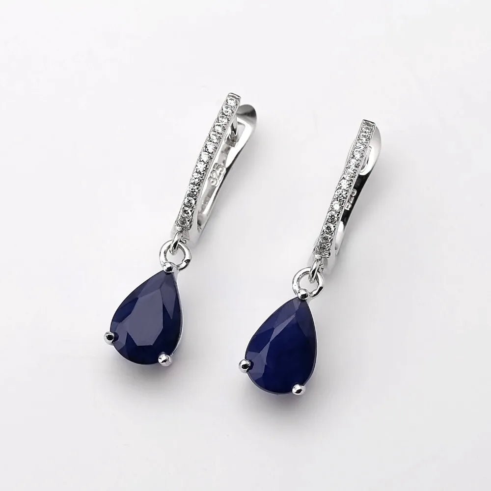 September birthstone blue sapphire drop earrings vintage halo style - GEMORM