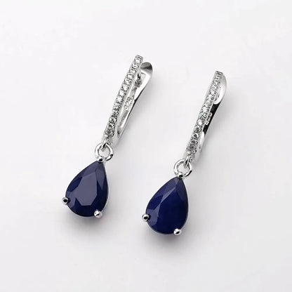 September birthstone blue sapphire drop earrings vintage halo style - GEMORM