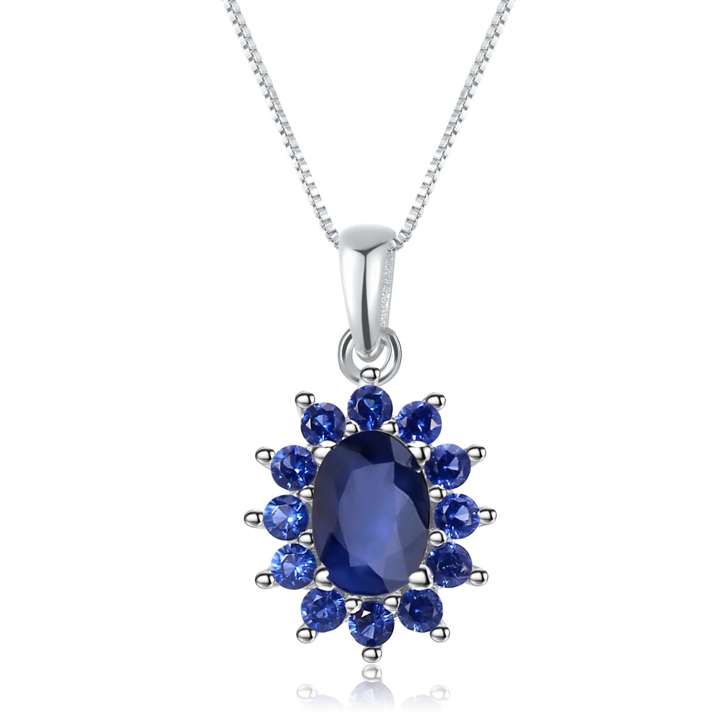 September birthstone blue sapphire necklace with vintage halo pendant - GEMORM
