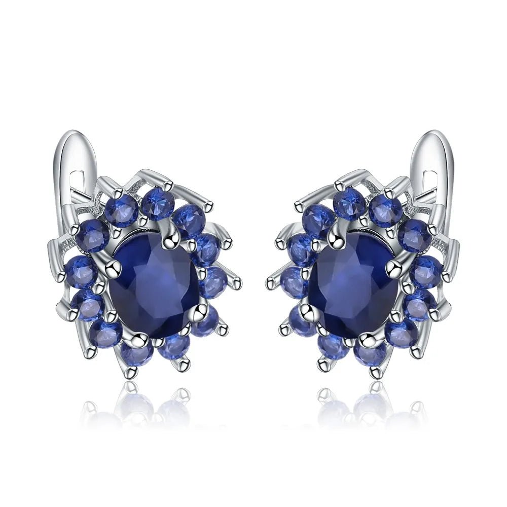 September birthstone blue sapphire stud earrings in sterling silver vintage halo style - GEMORM
