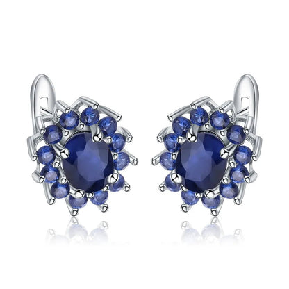 September birthstone blue sapphire stud earrings in sterling silver vintage halo style - GEMORM