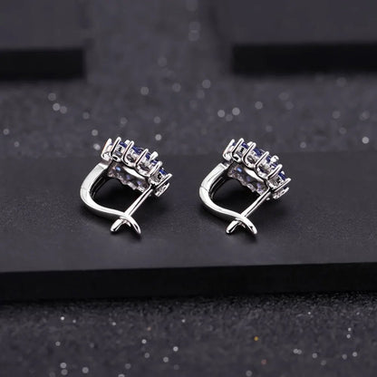 September birthstone blue sapphire stud earrings in sterling silver vintage halo style - GEMORM