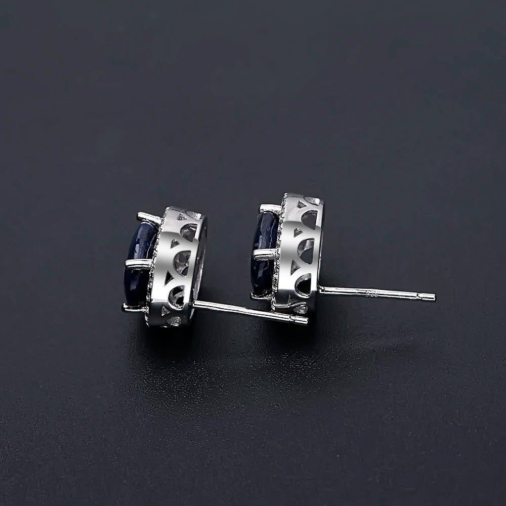 September birthstone blue sapphire stud earrings vintage halo style - GEMORM