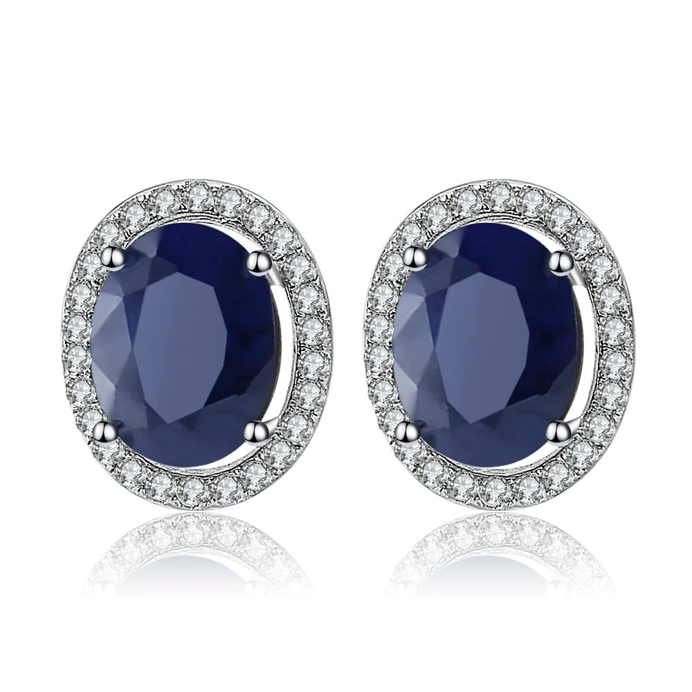 September birthstone blue sapphire stud earrings vintage halo style - GEMORM