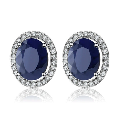 September birthstone blue sapphire stud earrings vintage halo style - GEMORM