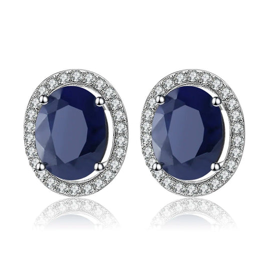 September birthstone blue sapphire stud earrings vintage halo style - GEMORM