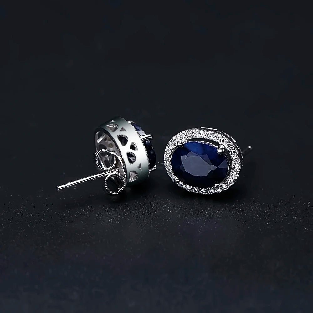 September birthstone blue sapphire stud earrings vintage halo style - GEMORM