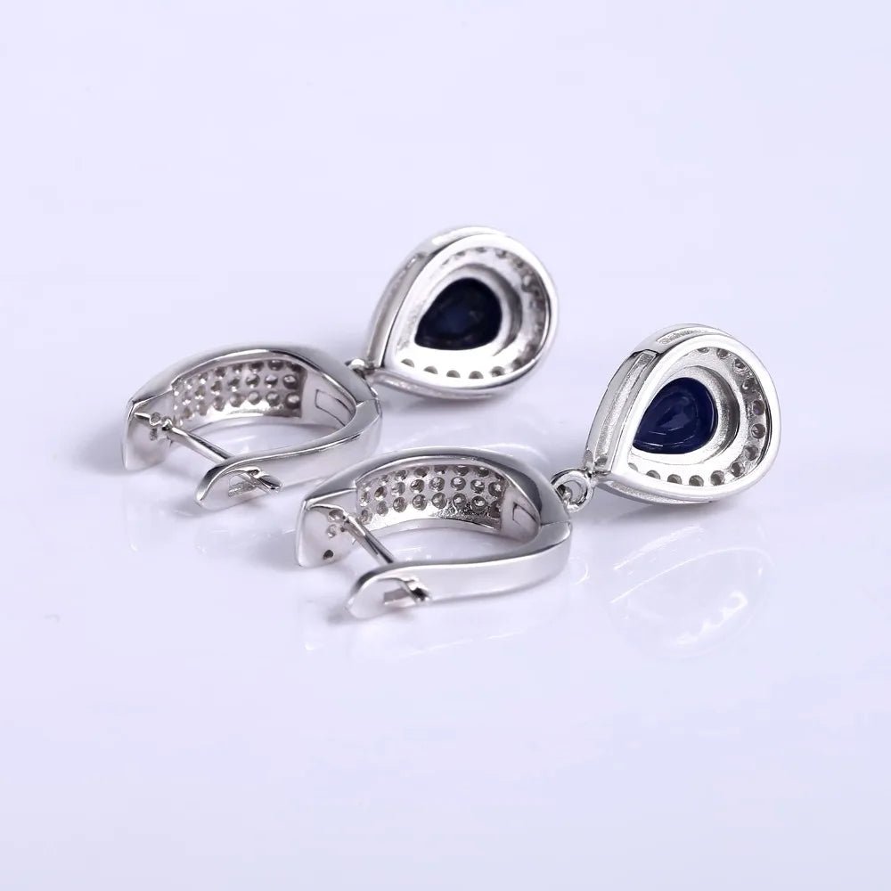 September birthstone sapphire drop earrings vintage halo design - GEMORM