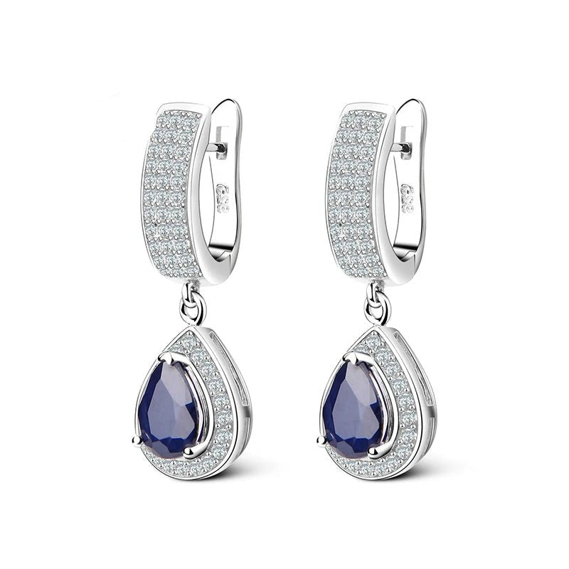 September birthstone sapphire drop earrings vintage halo design - GEMORM