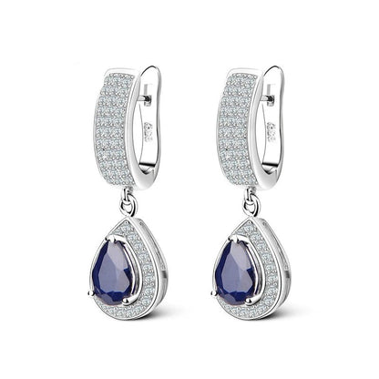 September birthstone sapphire drop earrings vintage halo design - GEMORM