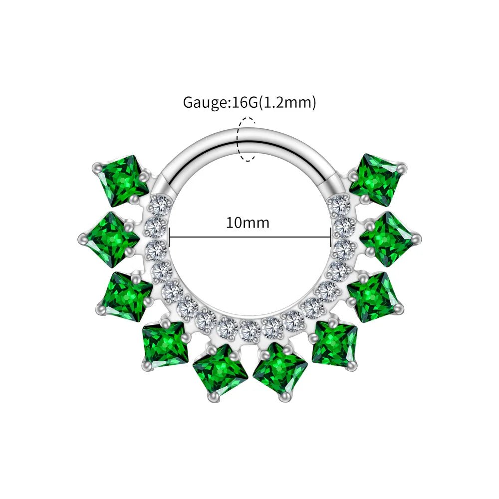 Square CZ Fan Titanium Clicker for Septum & Daith - GEMORM