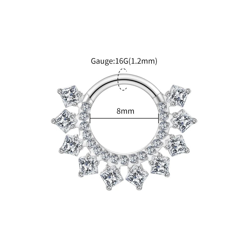 Square CZ Fan Titanium Clicker for Septum & Daith - GEMORM