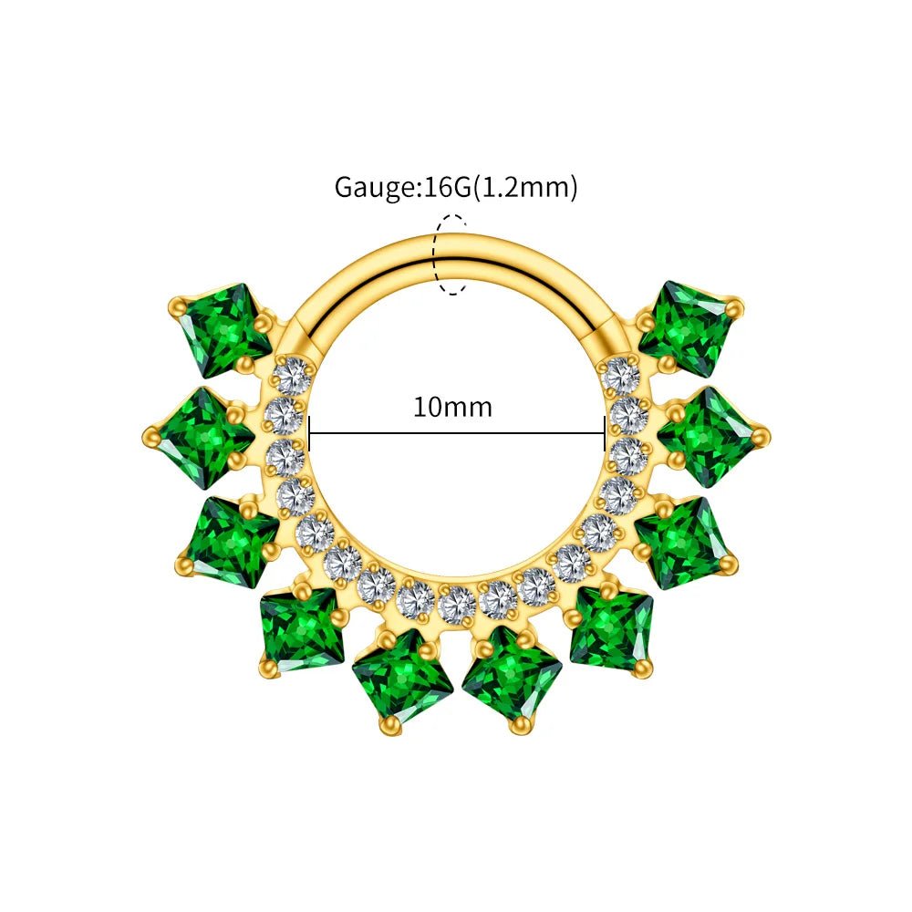 Square CZ Fan Titanium Clicker for Septum & Daith - GEMORM
