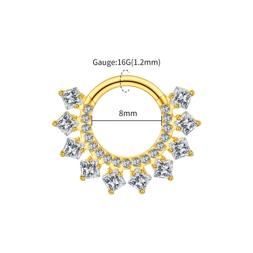 Square CZ Fan Titanium Clicker for Septum & Daith - GEMORM