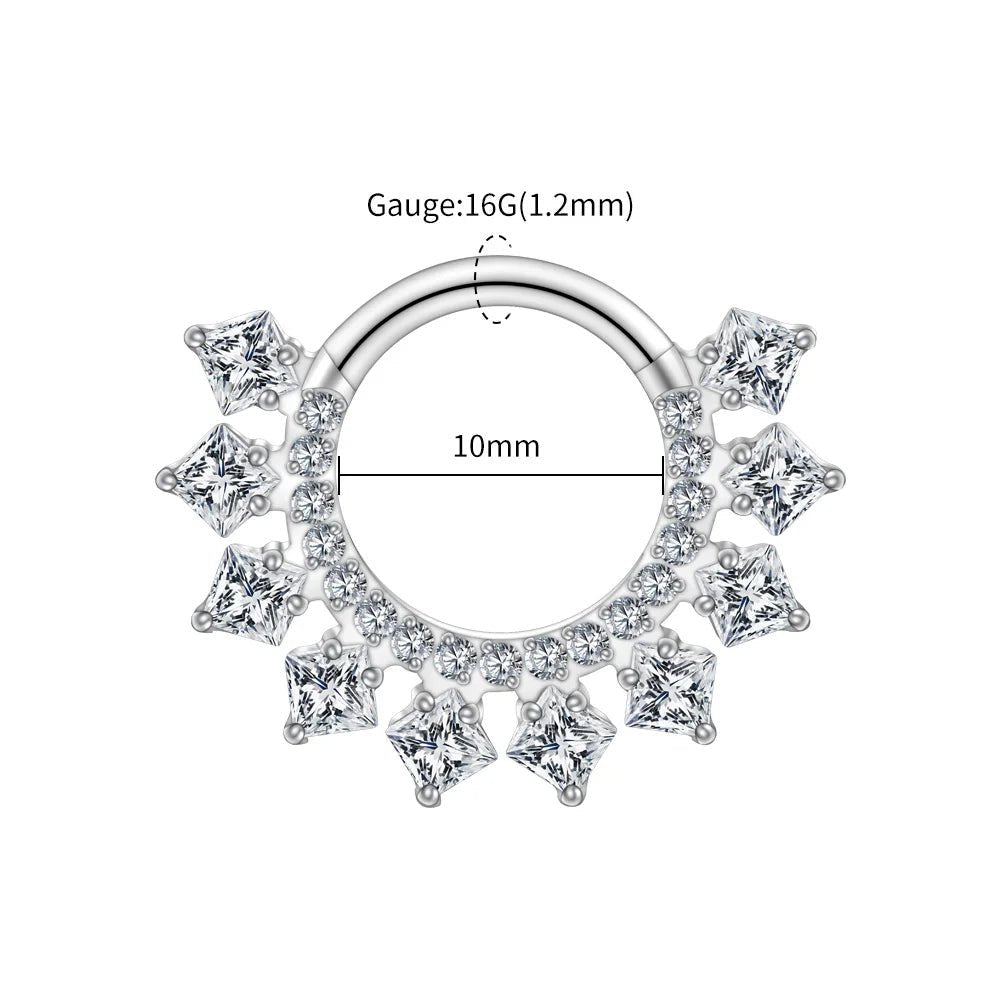 Square CZ Fan Titanium Clicker for Septum & Daith - GEMORM
