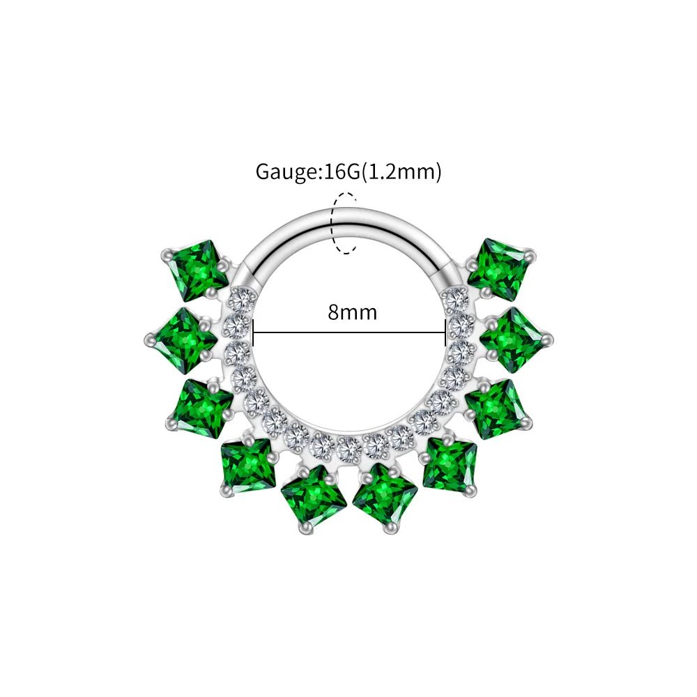 Square CZ Fan Titanium Clicker for Septum & Daith - GEMORM