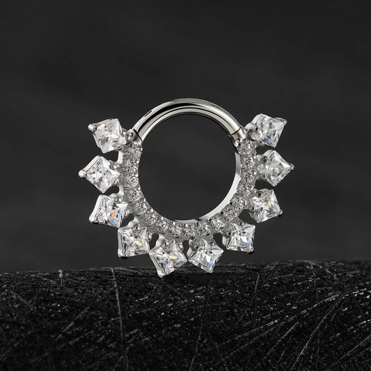 Square CZ Fan Titanium Clicker for Septum & Daith - GEMORM