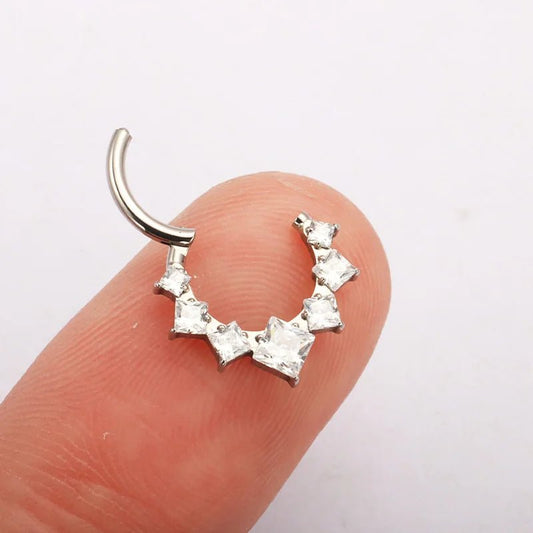 Square CZ Titanium Septum & Daith Clicker - GEMORM