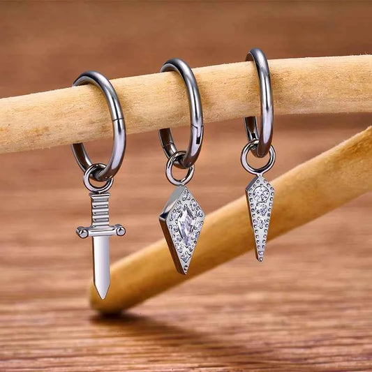Titanium Dangle Hinged Hoop 16G with Dagger and CZ Charms