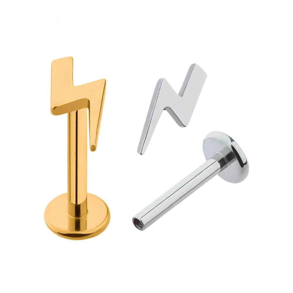 16G Titanium Lightning Bolt Flat Back Labret Stud for Helix, Tragus & Lip