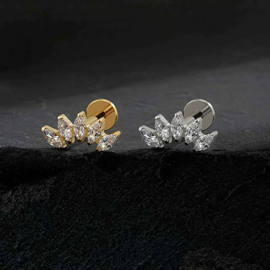 Titanium Marquise CZ Crown Flat Back Stud 16G Helix Conch Piercing