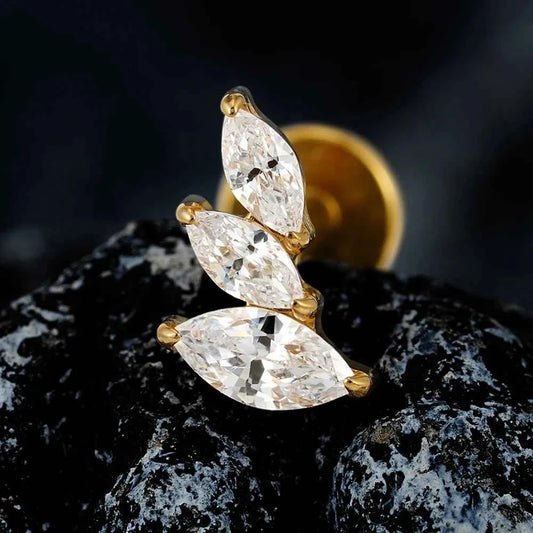 Titanium Marquise Leaf Climber Flat Back Stud 16G Helix Conch Piercing