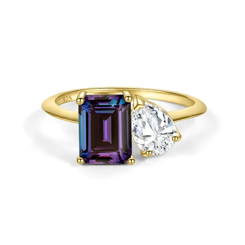 Toi et moi ring emerald cut engagement ring color changing alexandrite ring 14K gold - GEMORM
